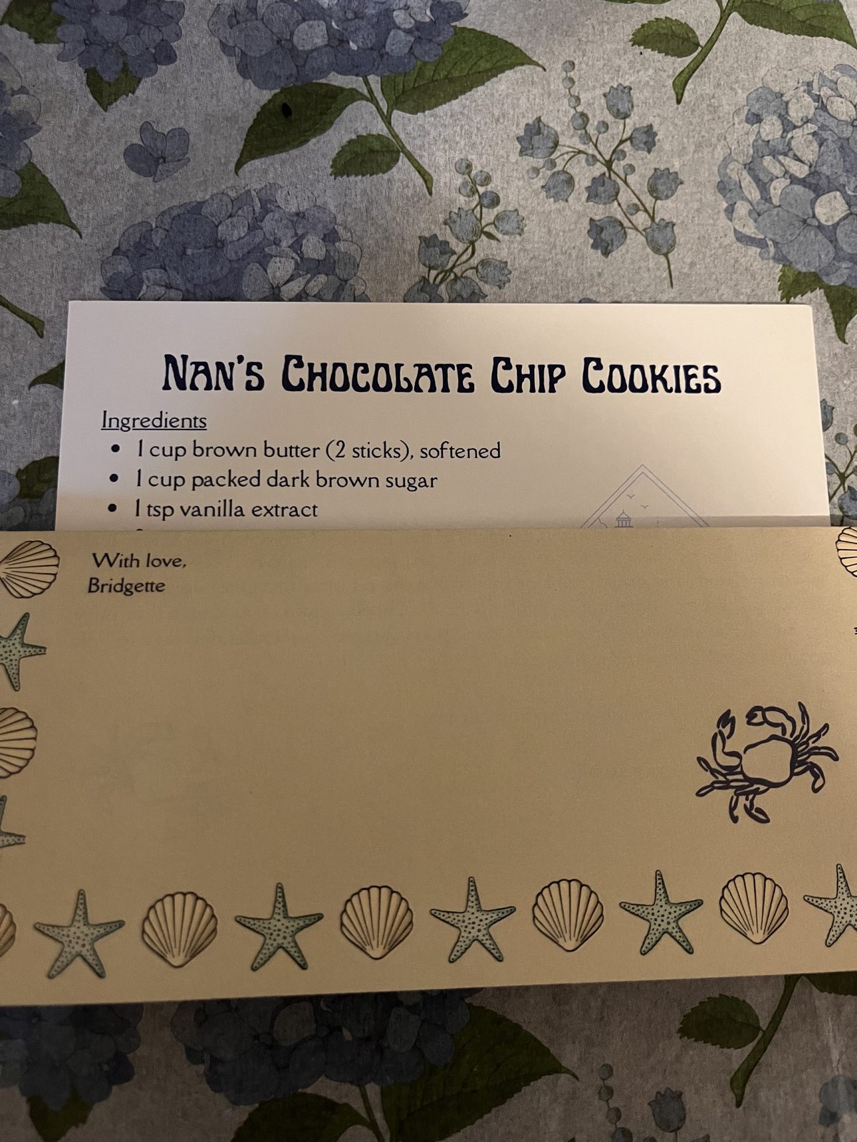 Nan’s chocolate chip cookie recipe card